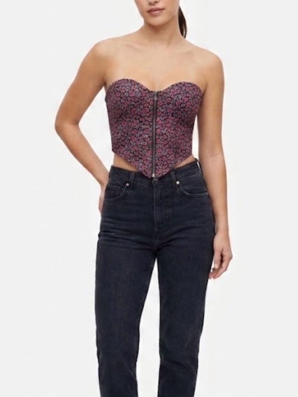 Jessica Simpson Strapless Floral Zip Corset Top